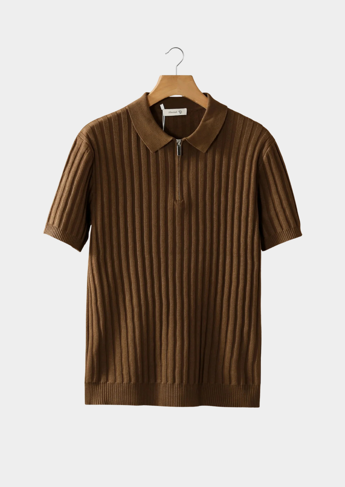 Caramel Ribbed Zipper Polo by SATRI & CO. – product view 1