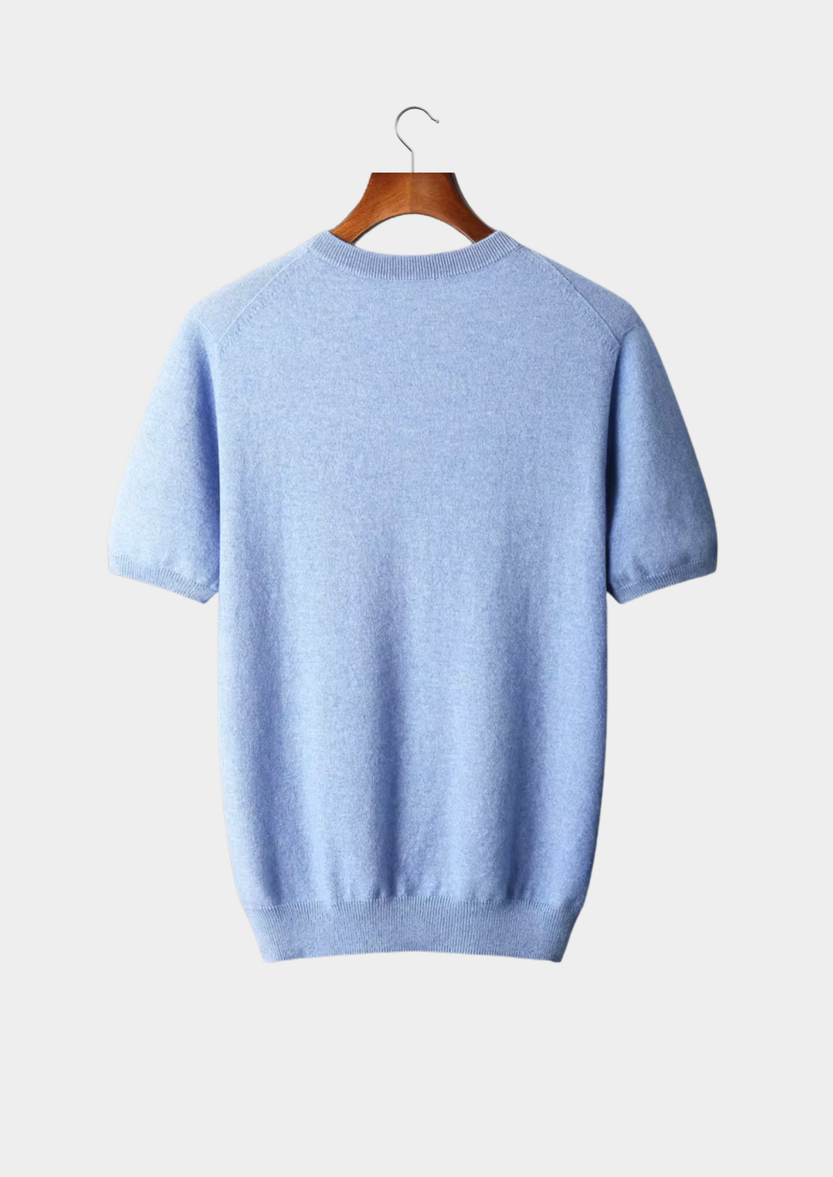 Premium Cashmere Classic Crew Neck T-Shirt - Light Blue by SATRI & CO. – product view 2