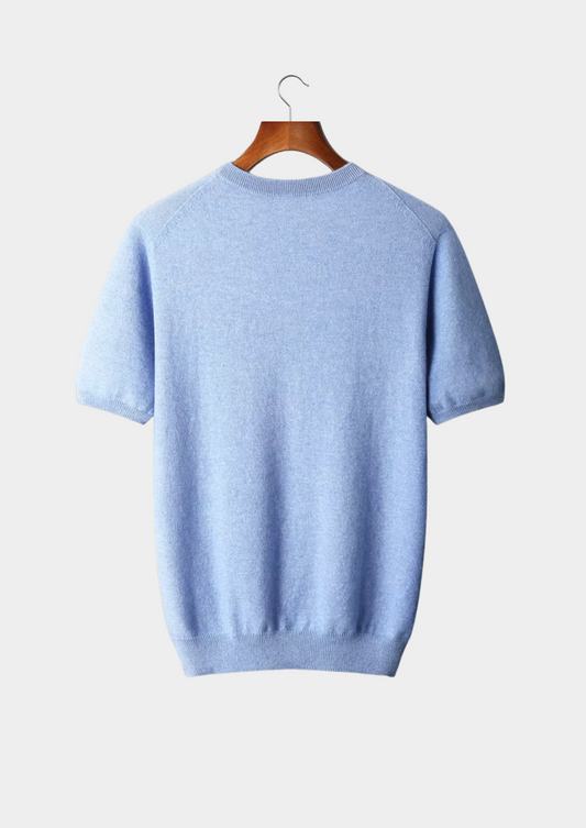 Premium Cashmere Classic Crew Neck T-Shirt - Light Blue by SATRI & CO. – product view 2