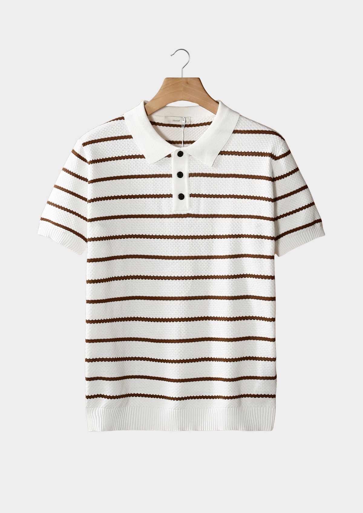 White Striped Textured Button Polo by SATRI & CO. – product view 1