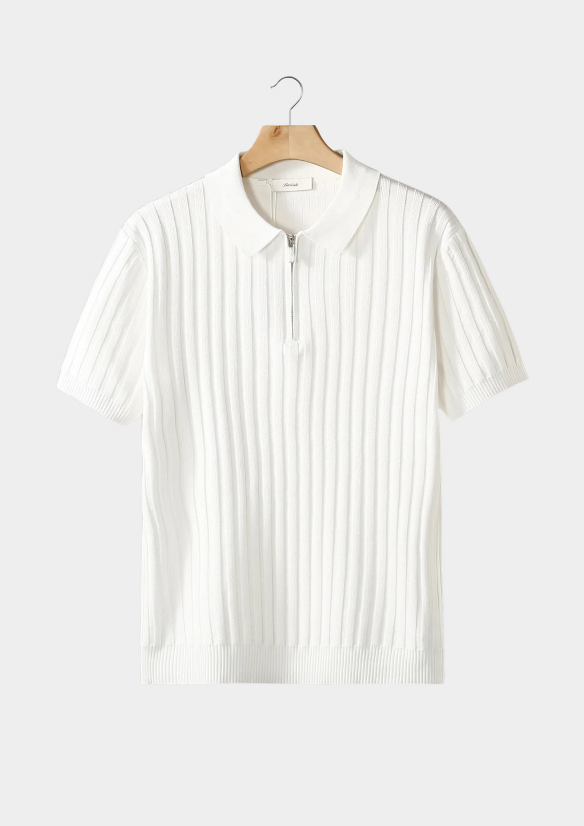 White Ribbed Zipper Polo by SATRI & CO. – product view 1