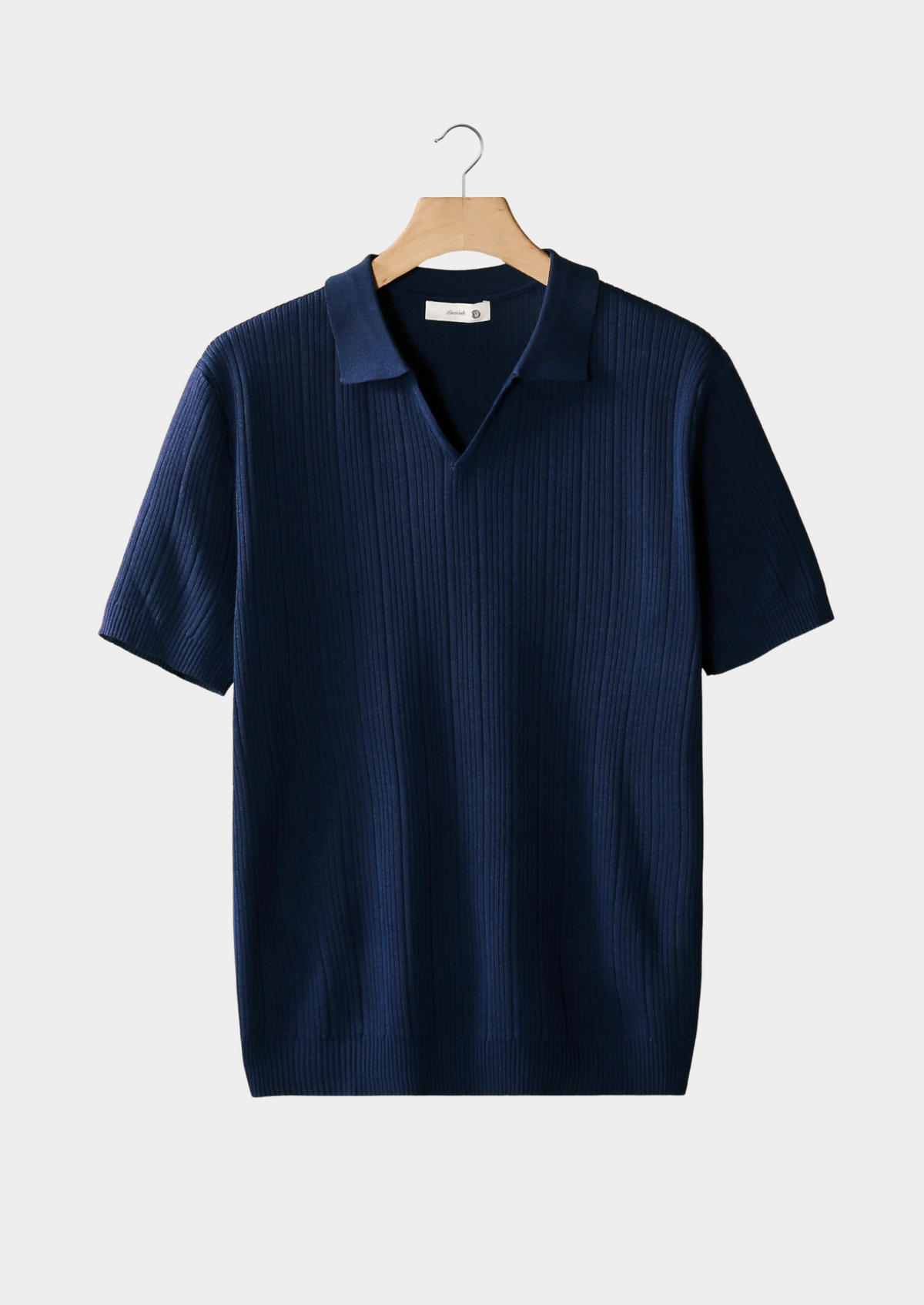 Navy Open Collar Ribbed Polo by SATRI & CO. – product view 1