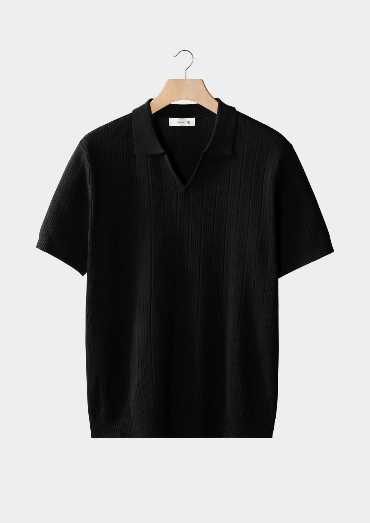 Black Open Collar Ribbed Polo by SATRI & CO. – product view 1