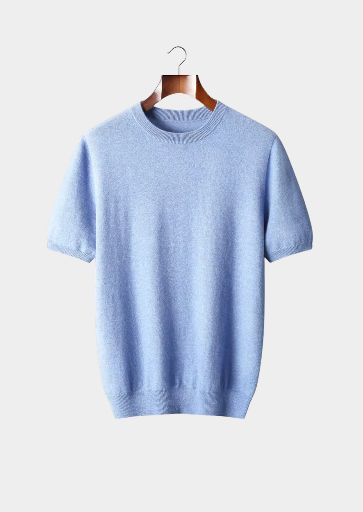 Premium Cashmere Classic Crew Neck T-Shirt - Light Blue by SATRI & CO. – product view 1