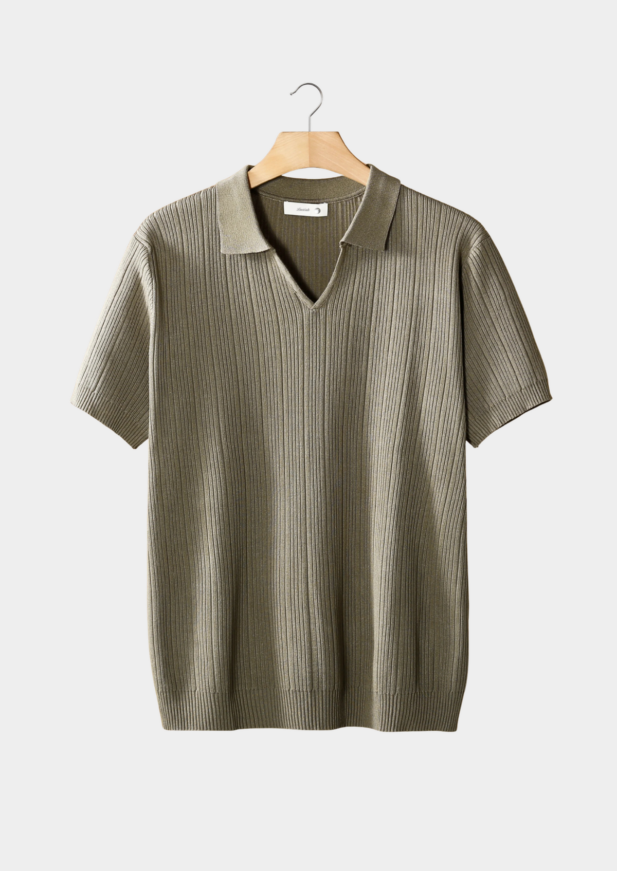Taupe Open Collar Ribbed Polo by SATRI & CO. – product view 1