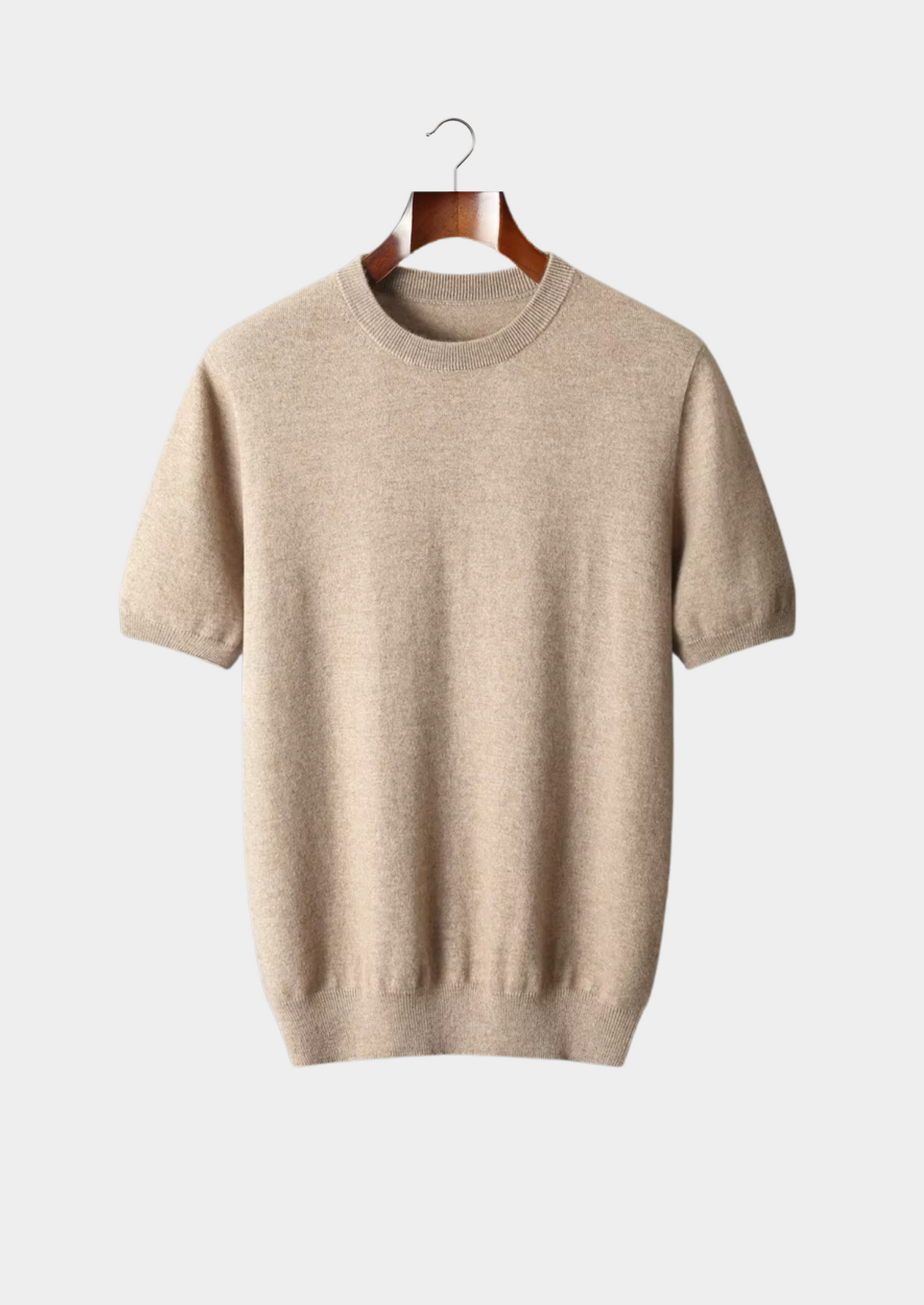 Premium Cashmere Classic Crew Neck T-Shirt - Light Beige by SATRI & CO. – product view 1