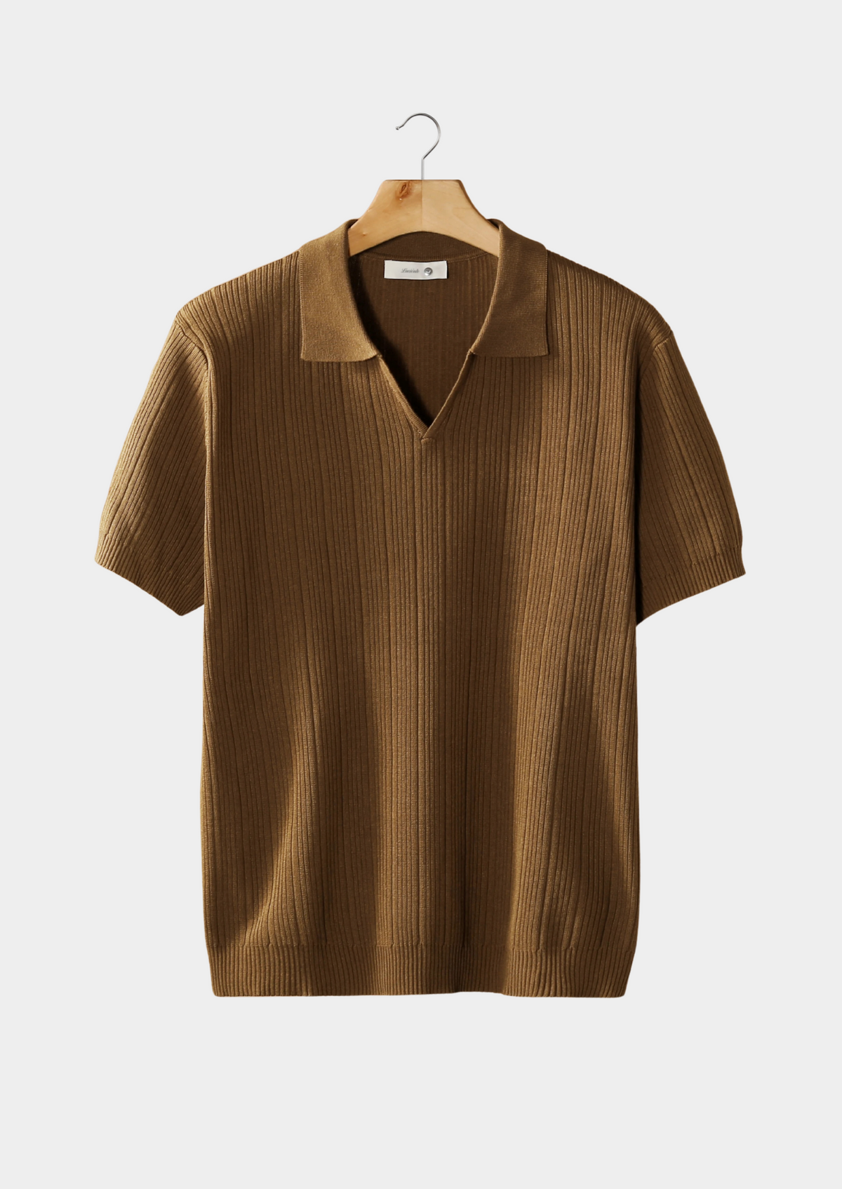 Caramel Open Collar Ribbed Polo by SATRI & CO. – product view 1