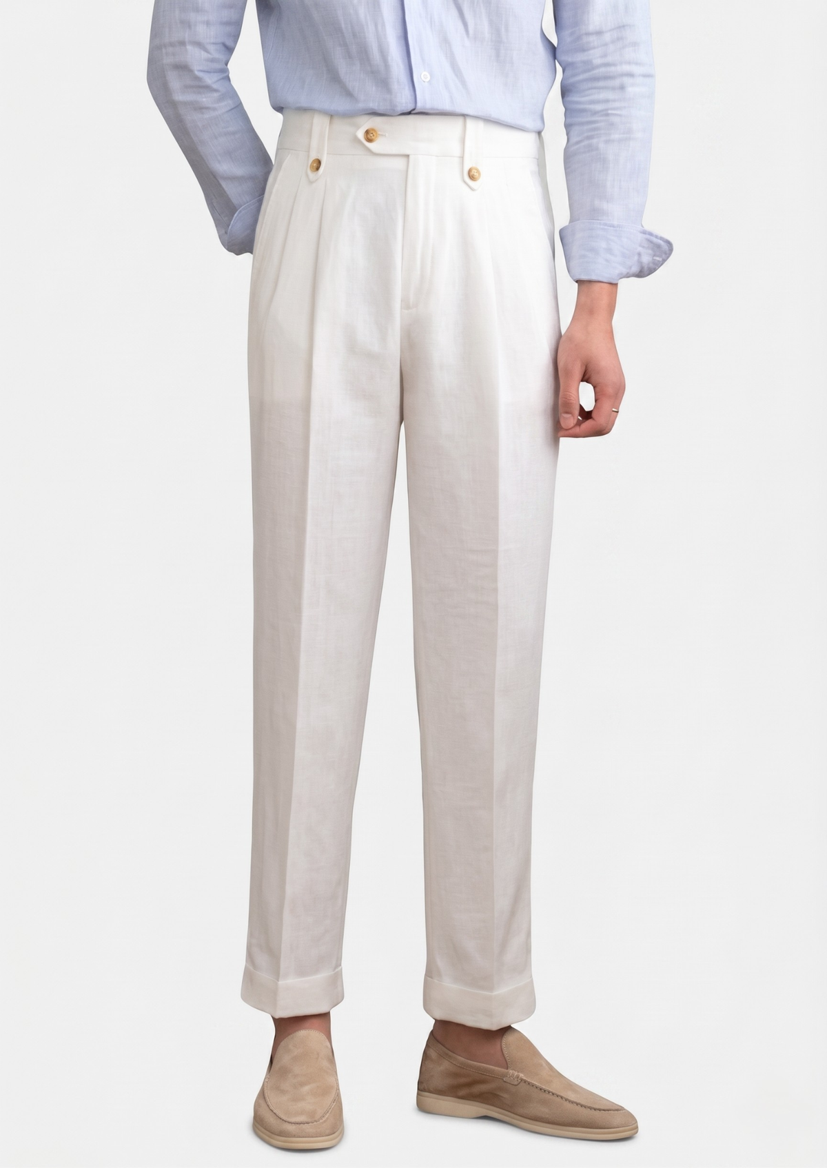 Cagliari Pleated Coastal Trousers - White by SATRI & CO. – product view 1