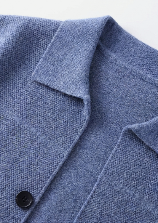 Pure Extra-Fine Merino Wool Sea Blue Button Overshirt by SATRI & CO. – product view 2