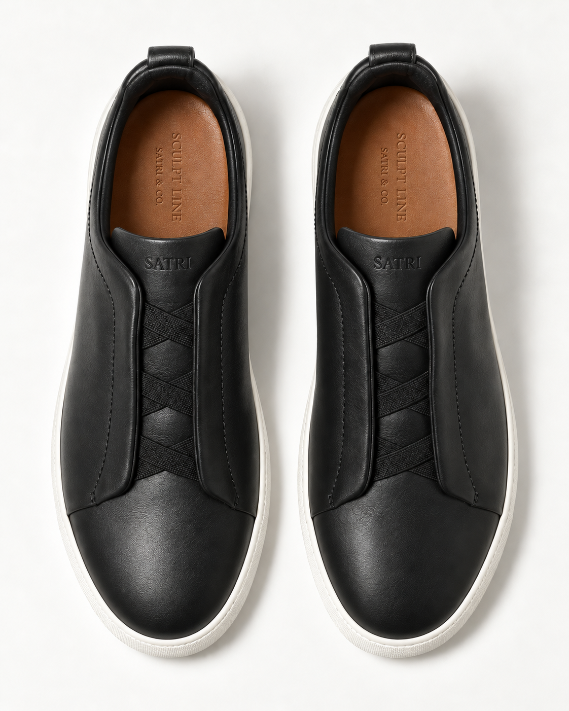 SATRI Ravello black trainers top view with SCULPT LINE insole