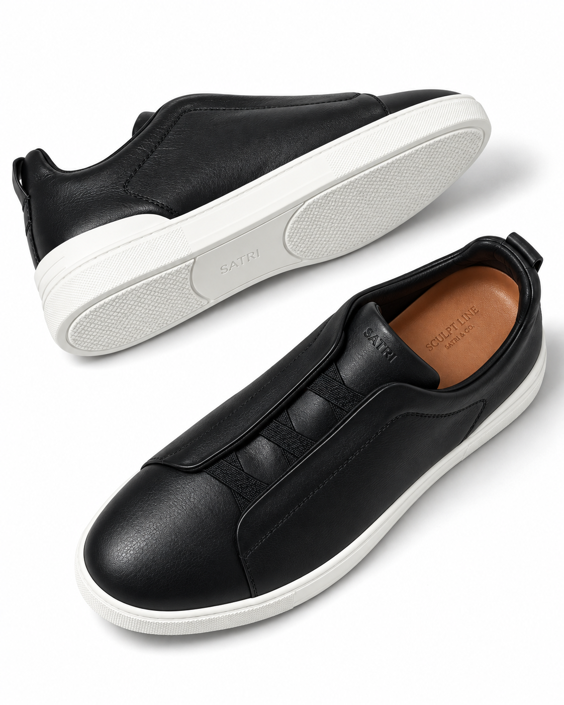 SATRI Ravello black and white trainers outsole and insole view