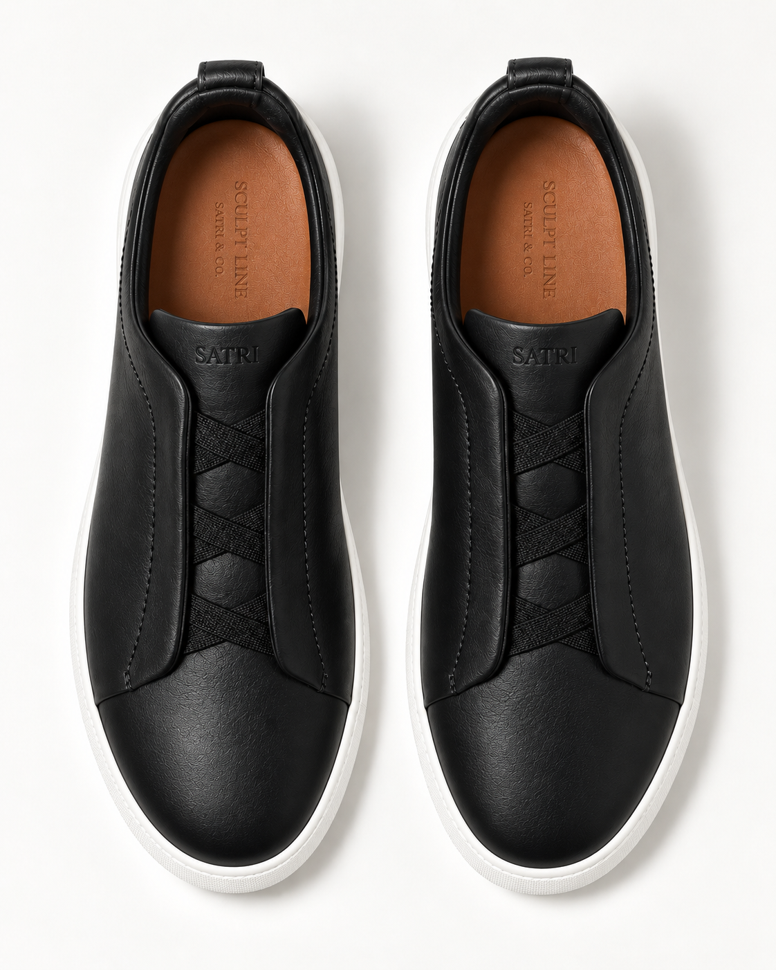 SATRI Ravello black and white trainers top view with SCULPT LINE insole