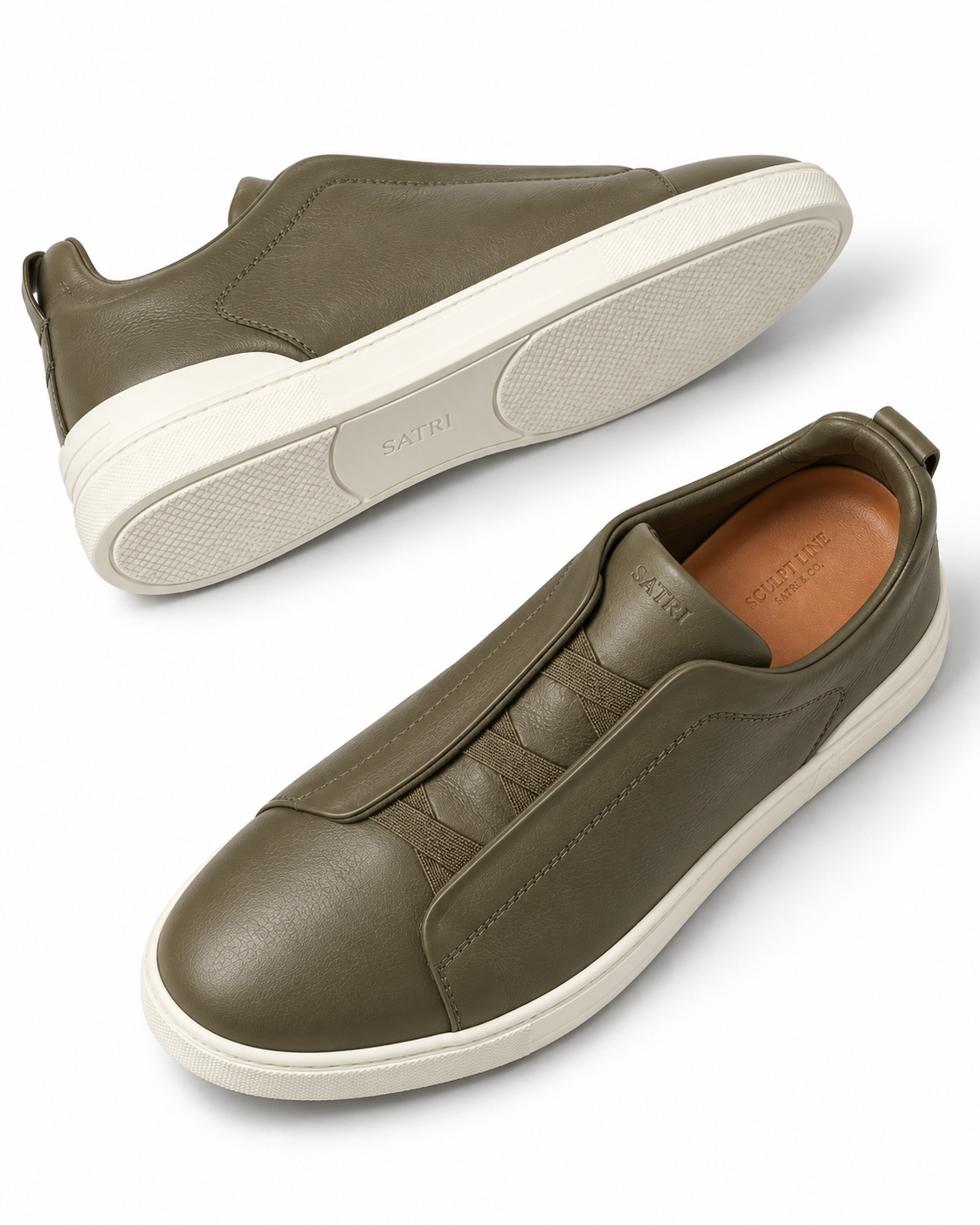 SATRI Ravello khaki trainers outsole and insole view