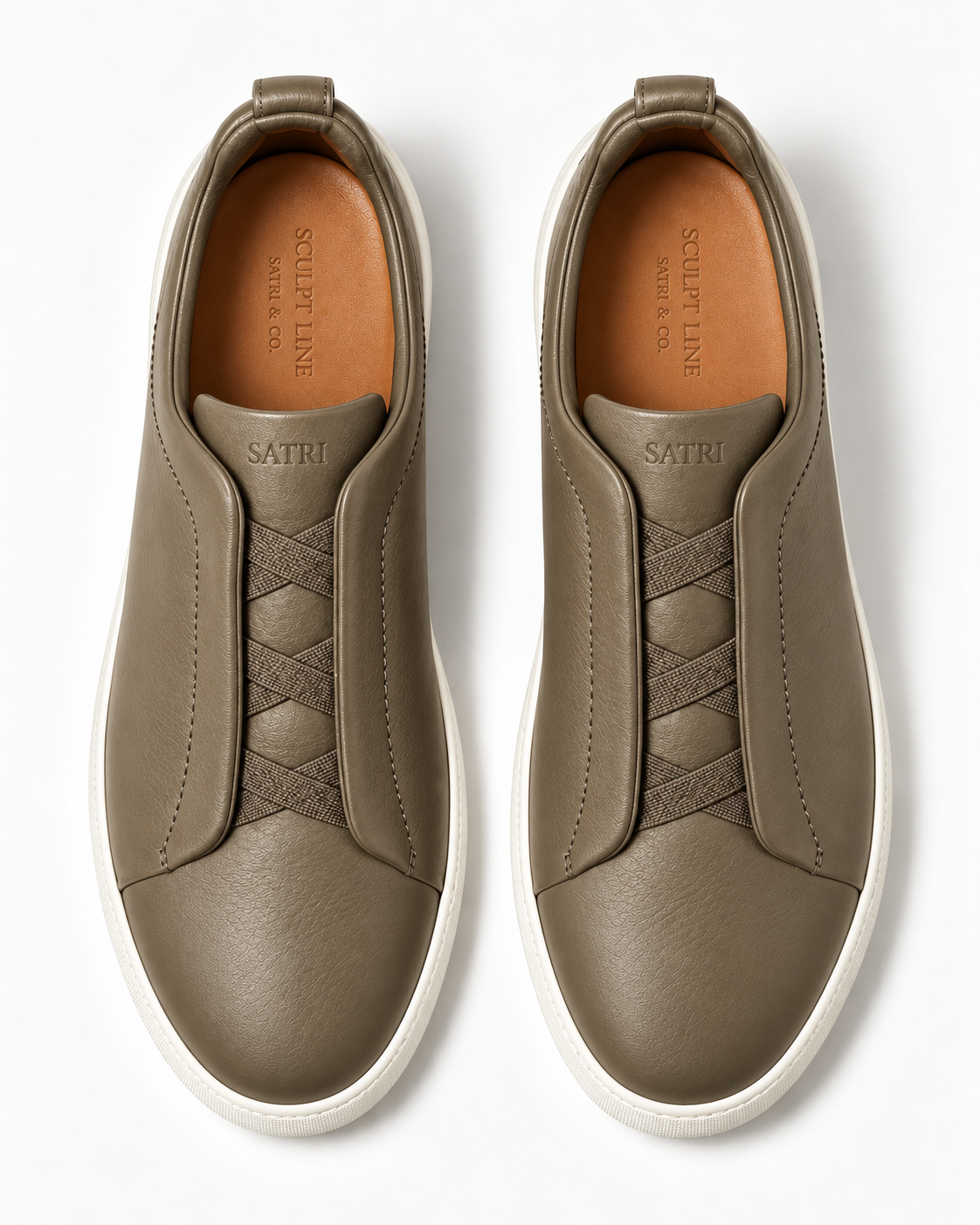 SATRI Ravello khaki trainers top view with SCULPT LINE insole
