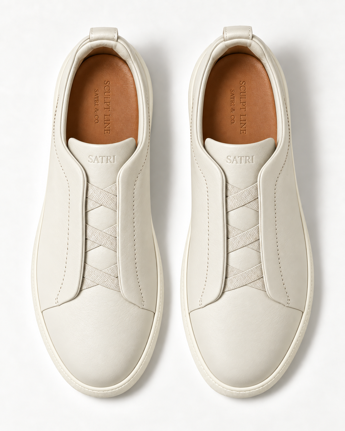 SATRI Ravello off-white trainers top view with SCULPT LINE insole